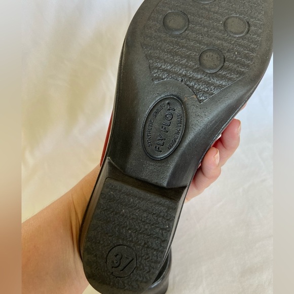 Fly Flot Womens Slides Sandals Red Double Strap Low Heel Wedge Slip On 37 US 6 - Picture 10 of 11